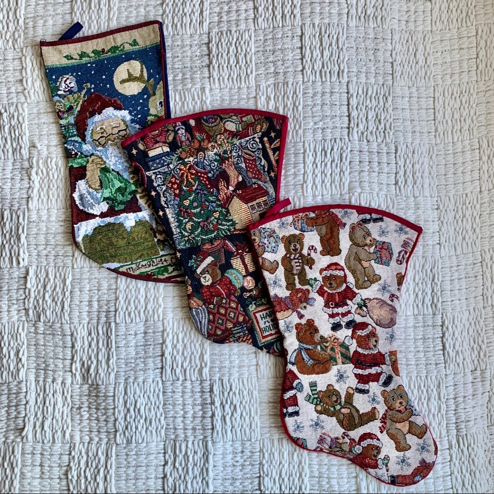 SET OF 3 EC Vintage Needlepoint Christmas Stockings